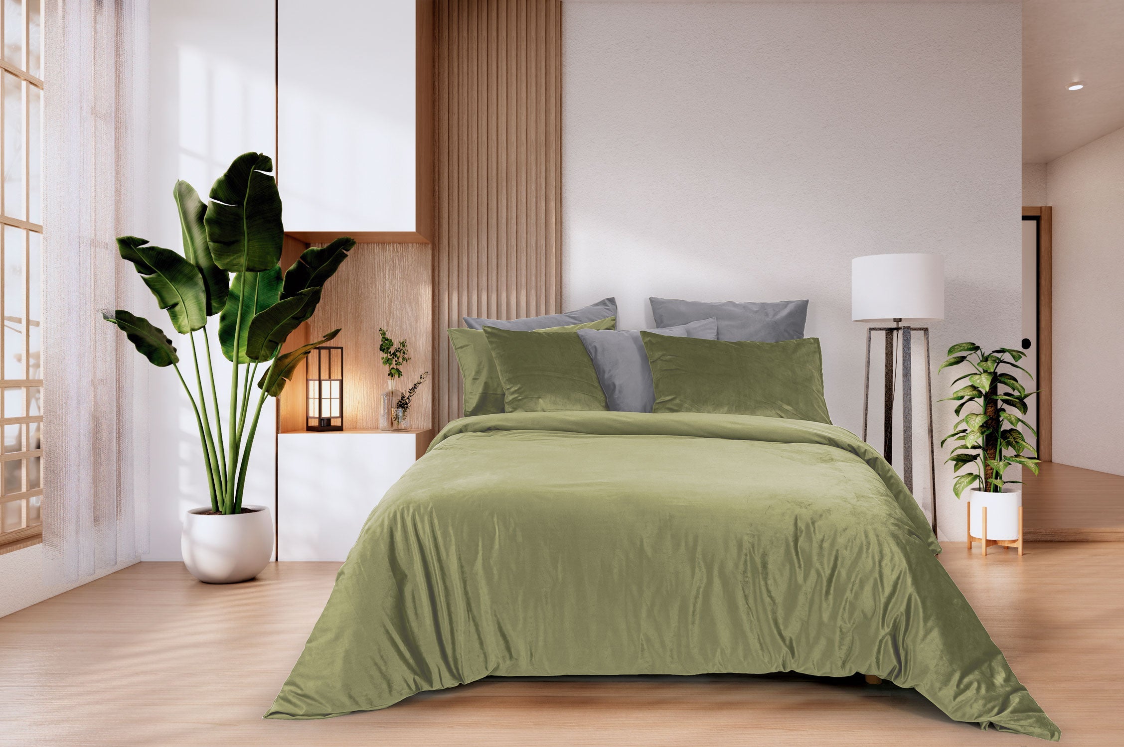Funda nórdica + funda de almohada de terciopelo moscatel verde claro